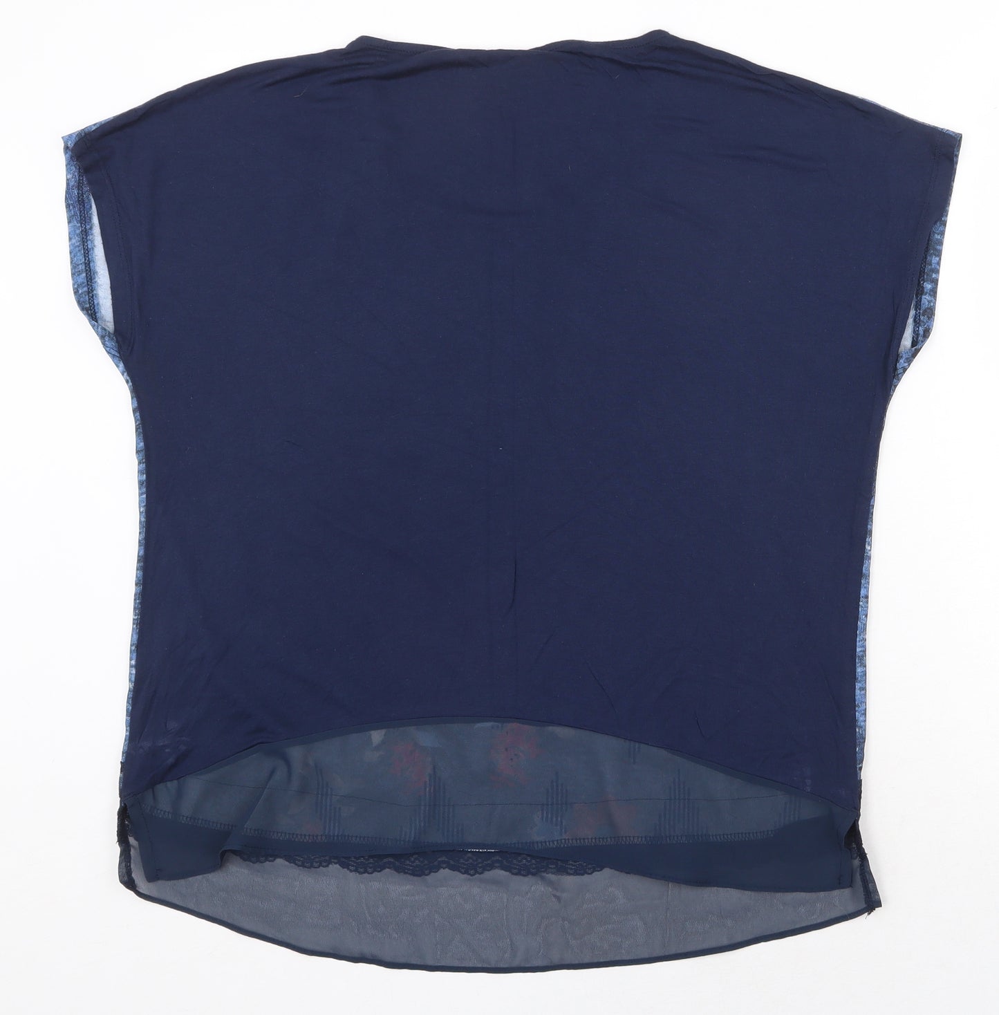 M&Co Womens Blue Polyester Basic T-Shirt Size 14 Round Neck - Flower