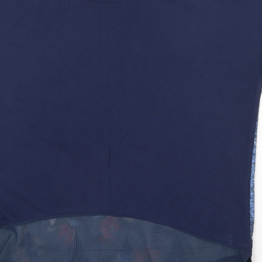 M&Co Womens Blue Polyester Basic T-Shirt Size 14 Round Neck - Flower