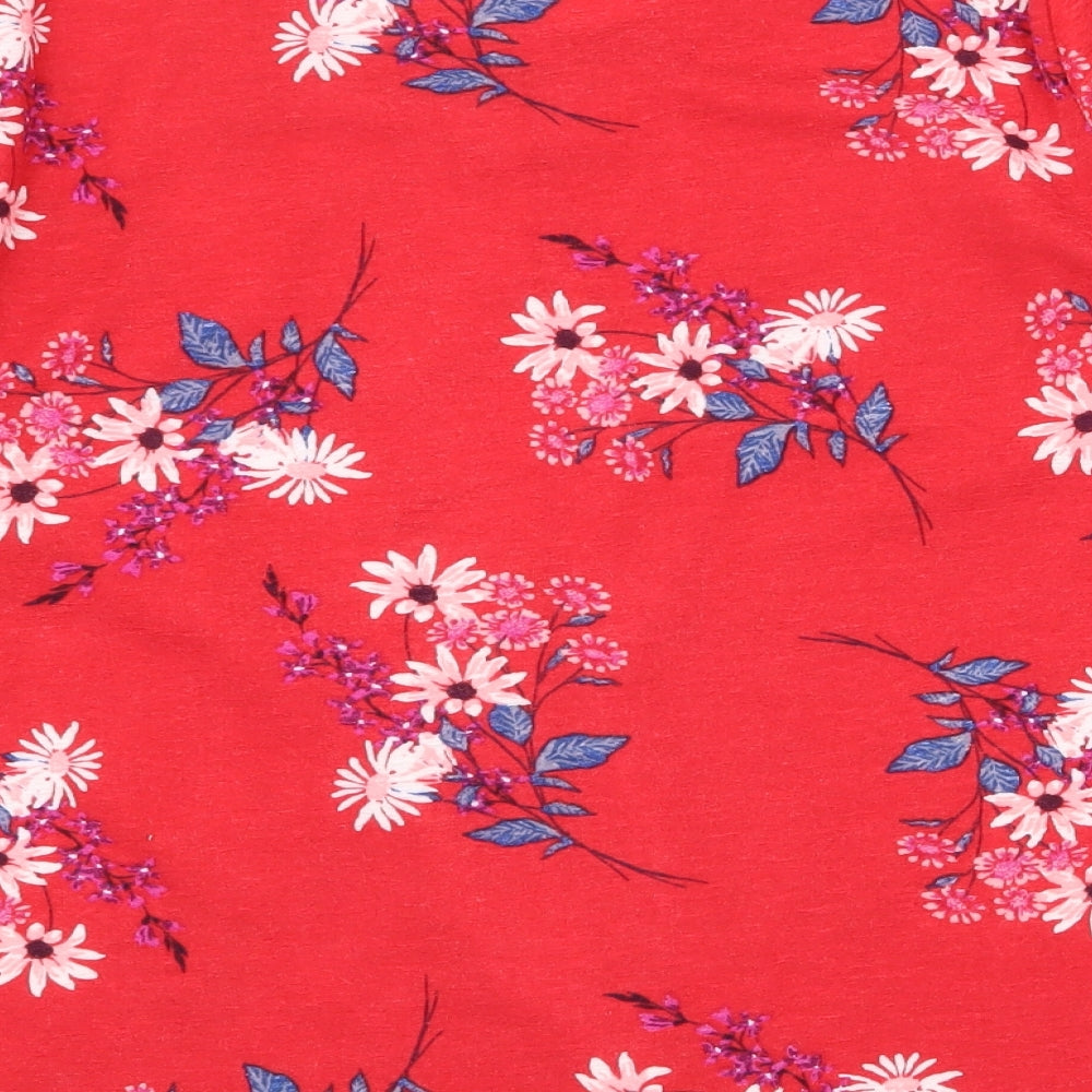 Love Tees Womens Red Floral Polyester Basic T-Shirt Size 14 Round Neck