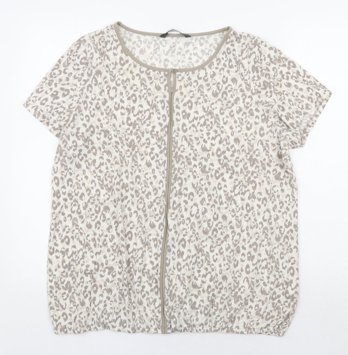 Bonmarché Womens Beige Animal Print Polyester Basic T-Shirt Size 18 Scoop Neck - Leopard Print