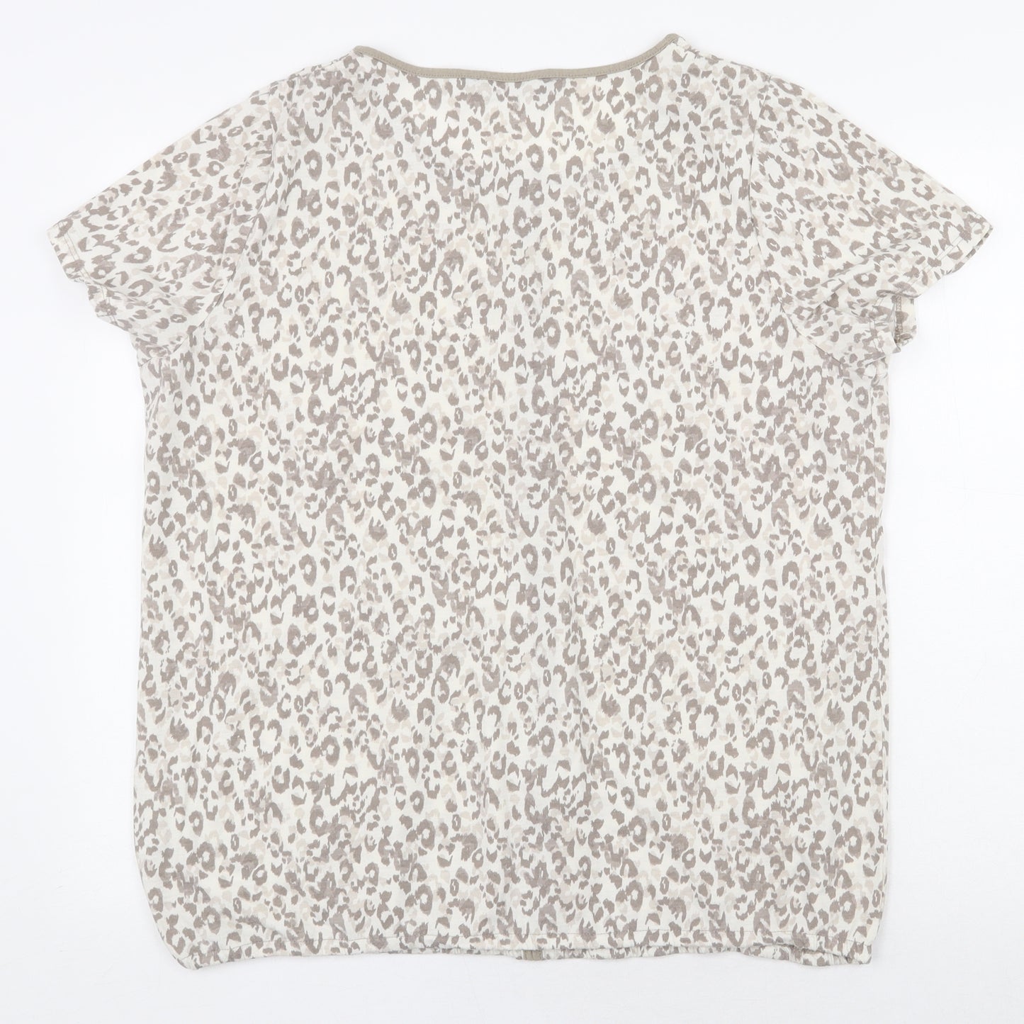Bonmarché Womens Beige Animal Print Polyester Basic T-Shirt Size 18 Scoop Neck - Leopard Print