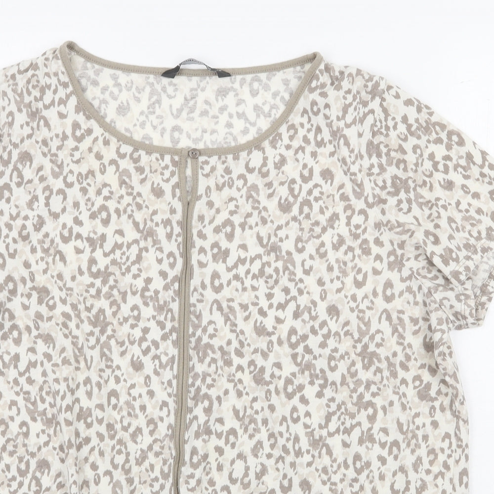 Bonmarché Womens Beige Animal Print Polyester Basic T-Shirt Size 18 Scoop Neck - Leopard Print