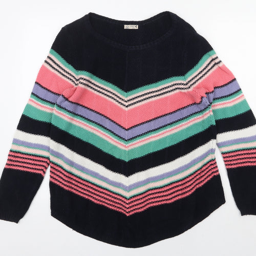 M&Co Womens Multicoloured Boat Neck Geometric Cotton Pullover Jumper Size 14