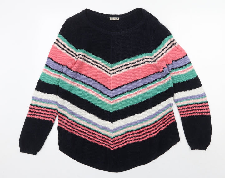 M&Co Womens Multicoloured Boat Neck Geometric Cotton Pullover Jumper Size 14