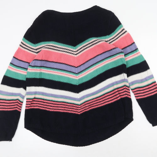 M&Co Womens Multicoloured Boat Neck Geometric Cotton Pullover Jumper Size 14