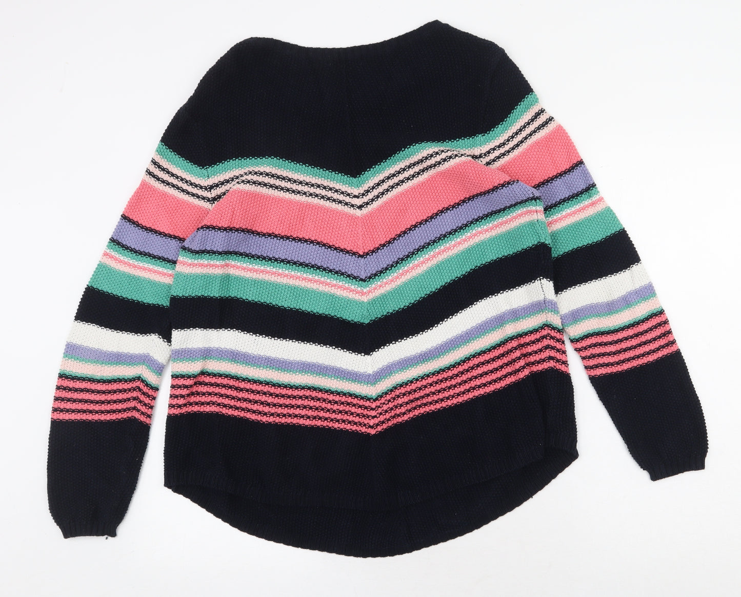 M&Co Womens Multicoloured Boat Neck Geometric Cotton Pullover Jumper Size 14