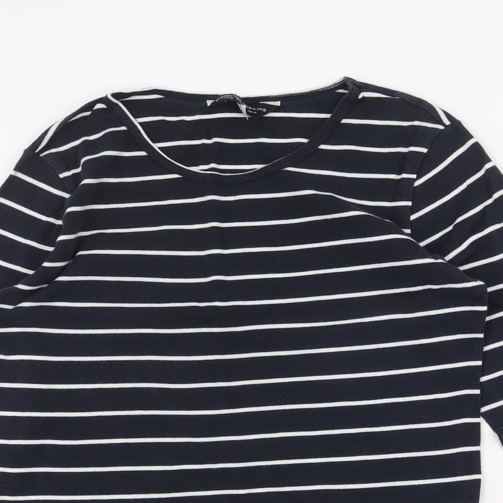 Dorothy Perkins Womens Blue Striped 100% Cotton Basic Blouse Size 14 Scoop Neck