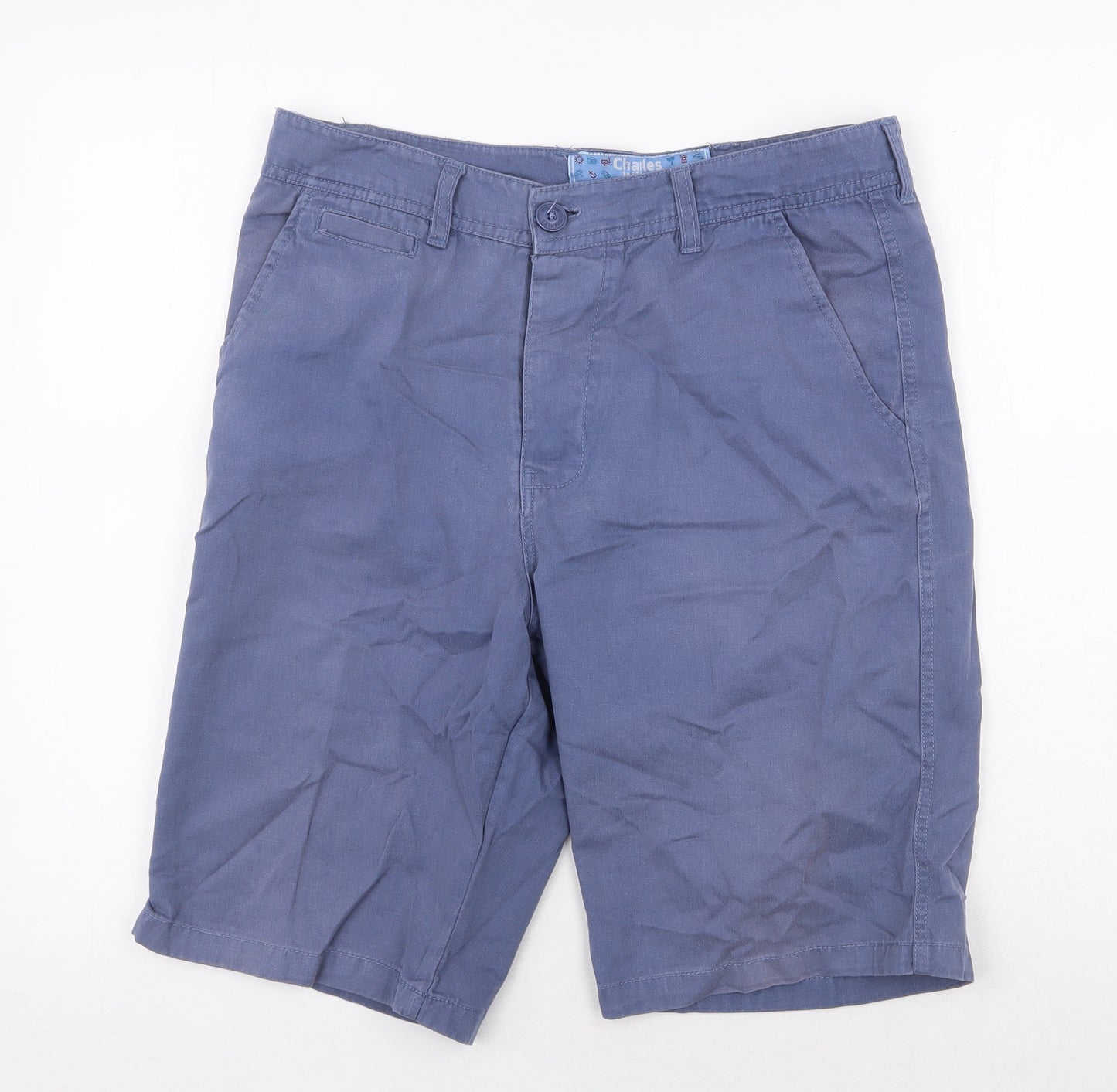 Charles Wilson Mens Blue Cotton Chino Shorts Size 32 in Regular Zip