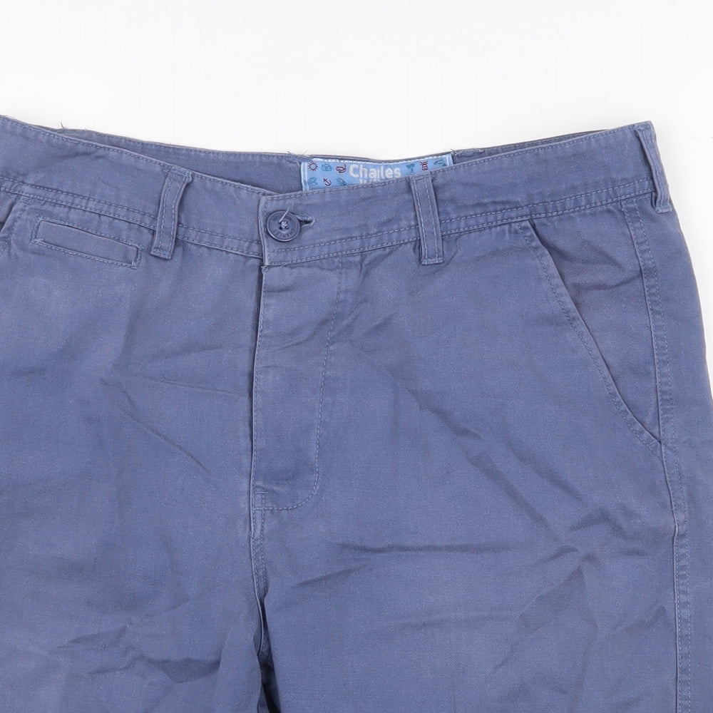 Charles Wilson Mens Blue Cotton Chino Shorts Size 32 in Regular Zip