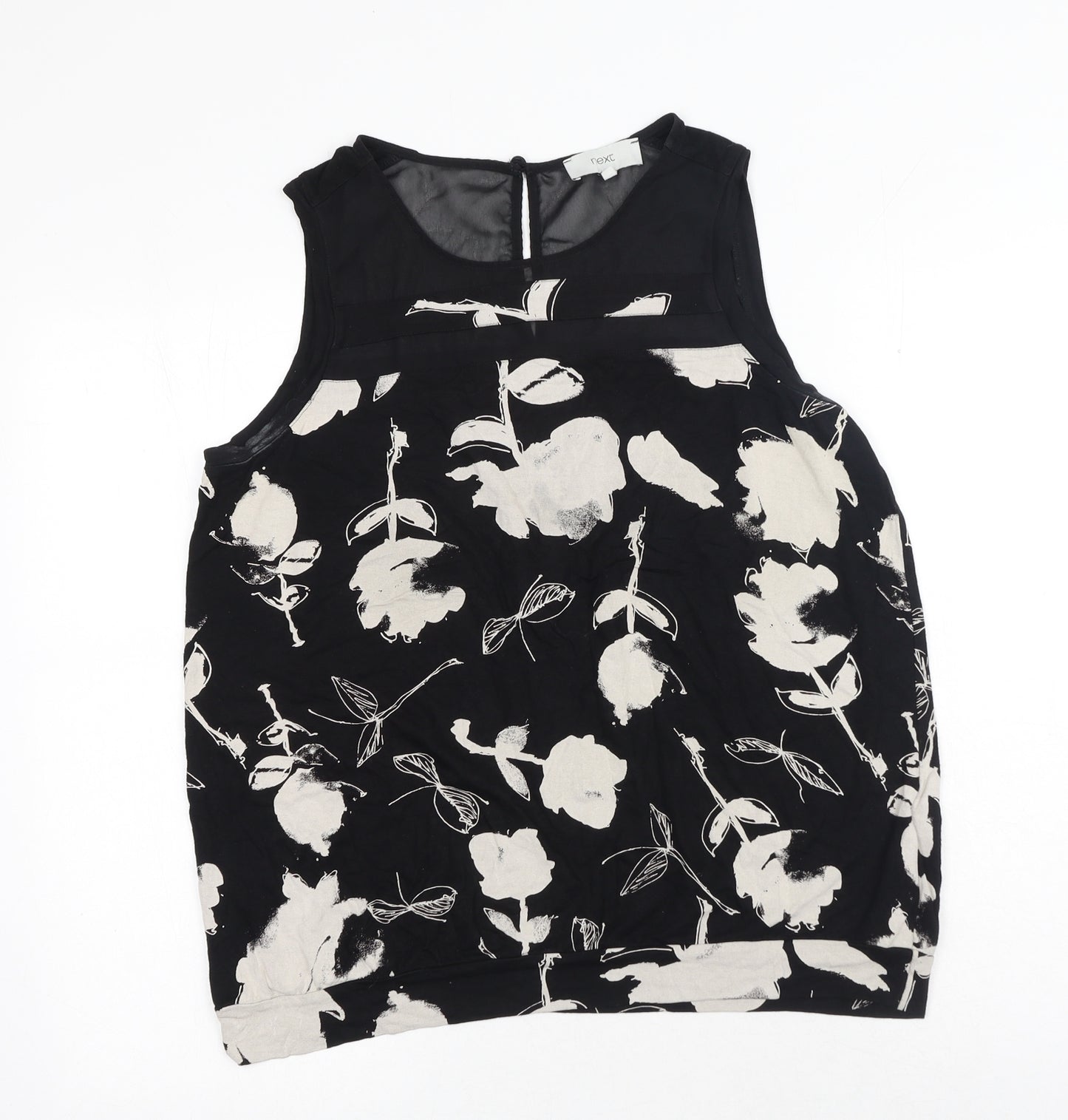 NEXT Womens Black Geometric Polyester Basic Tank Size 16 Round Neck