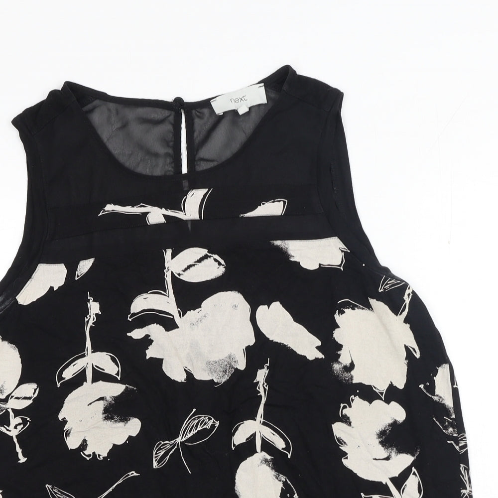 NEXT Womens Black Geometric Polyester Basic Tank Size 16 Round Neck