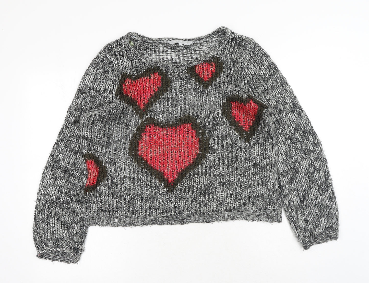 Debenhams Womens Grey Boat Neck Geometric Acrylic Pullover Jumper Size 14 - Heart Box Fit