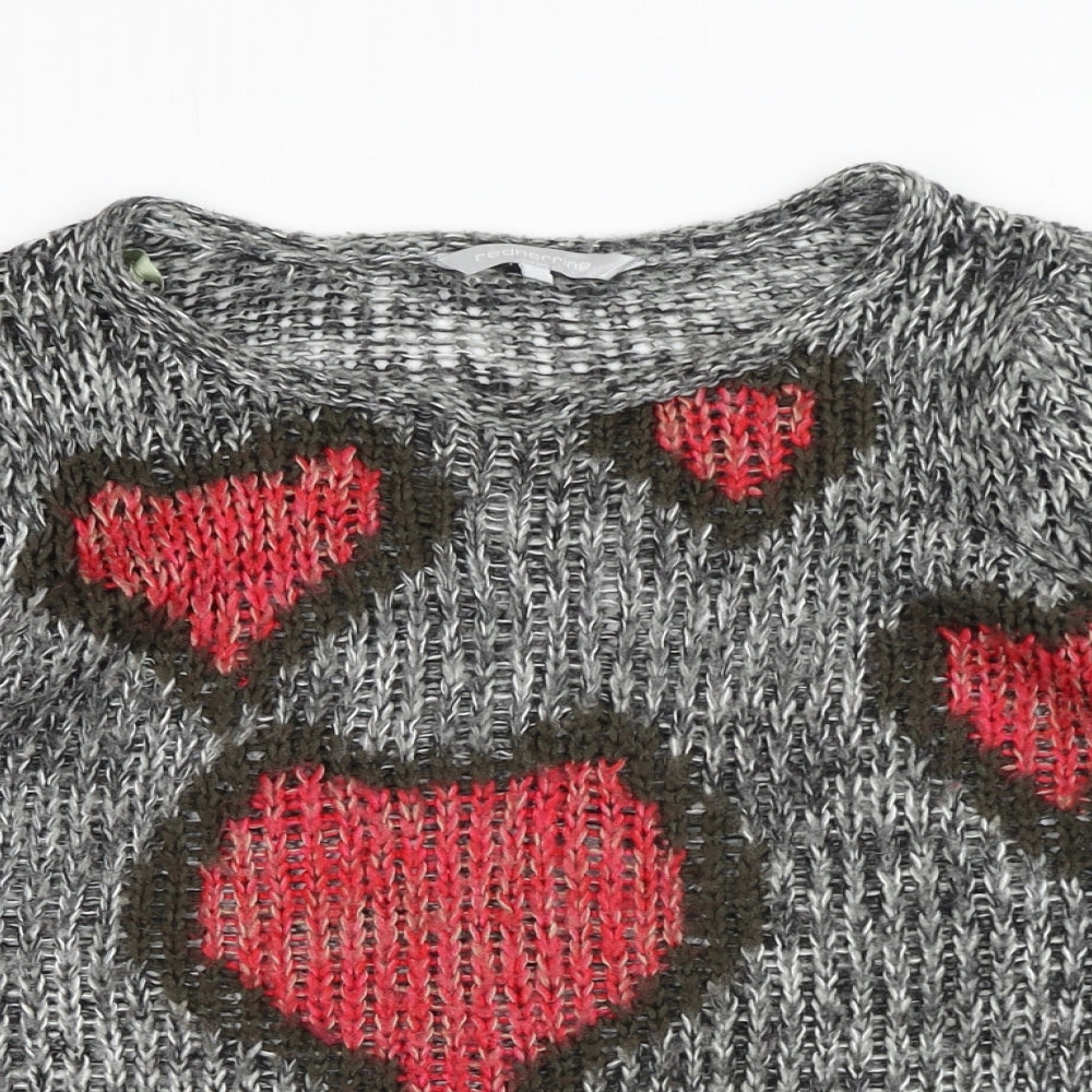 Debenhams Womens Grey Boat Neck Geometric Acrylic Pullover Jumper Size 14 - Heart Box Fit