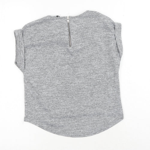 New Look Girls Grey Polyester Basic T-Shirt Size 10-11 Years Round Neck Zip