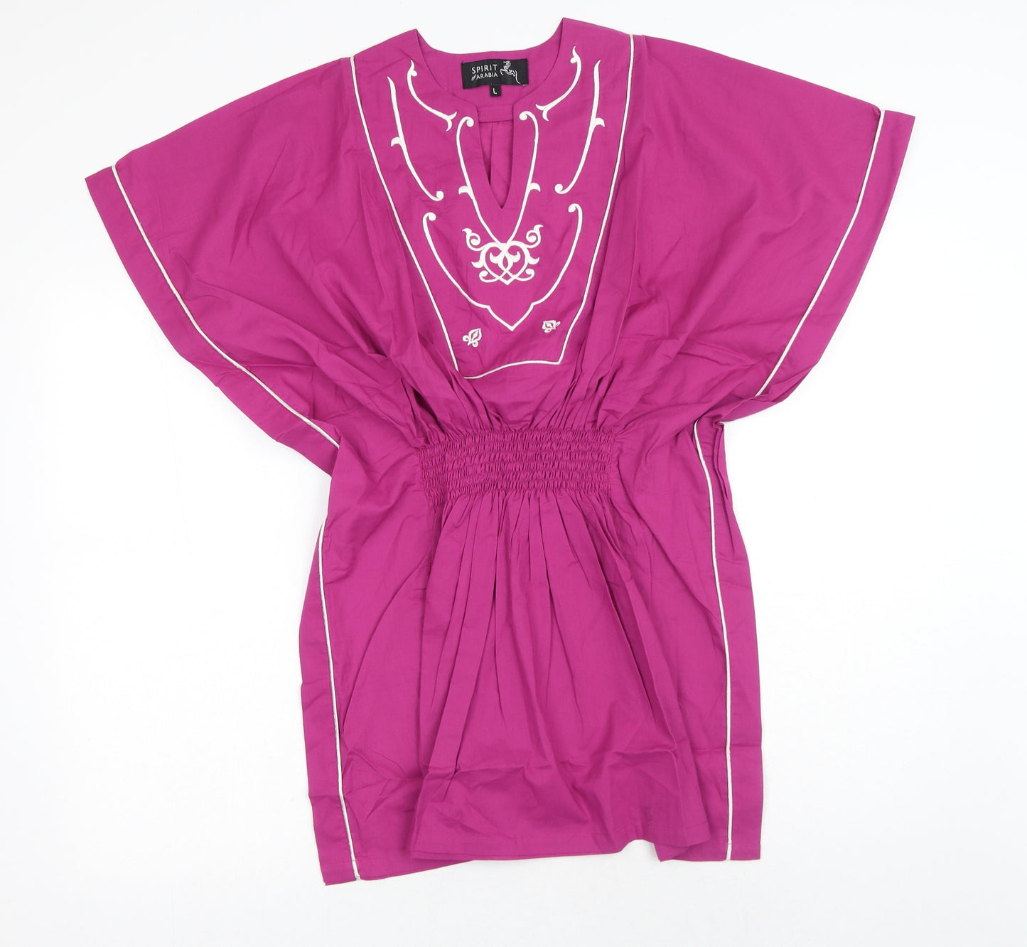 Spirit of Arabia Womens Pink Geometric Cotton Basic Blouse Size L V-Neck
