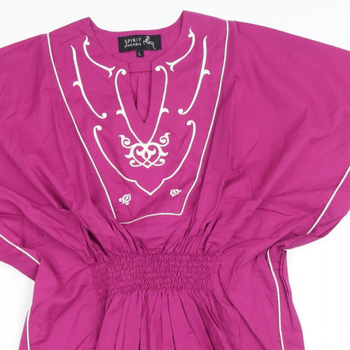 Spirit of Arabia Womens Pink Geometric Cotton Basic Blouse Size L V-Neck
