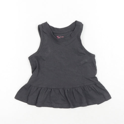 TU Girls Grey Cotton Basic Tank Size 4 Years Scoop Neck Pullover