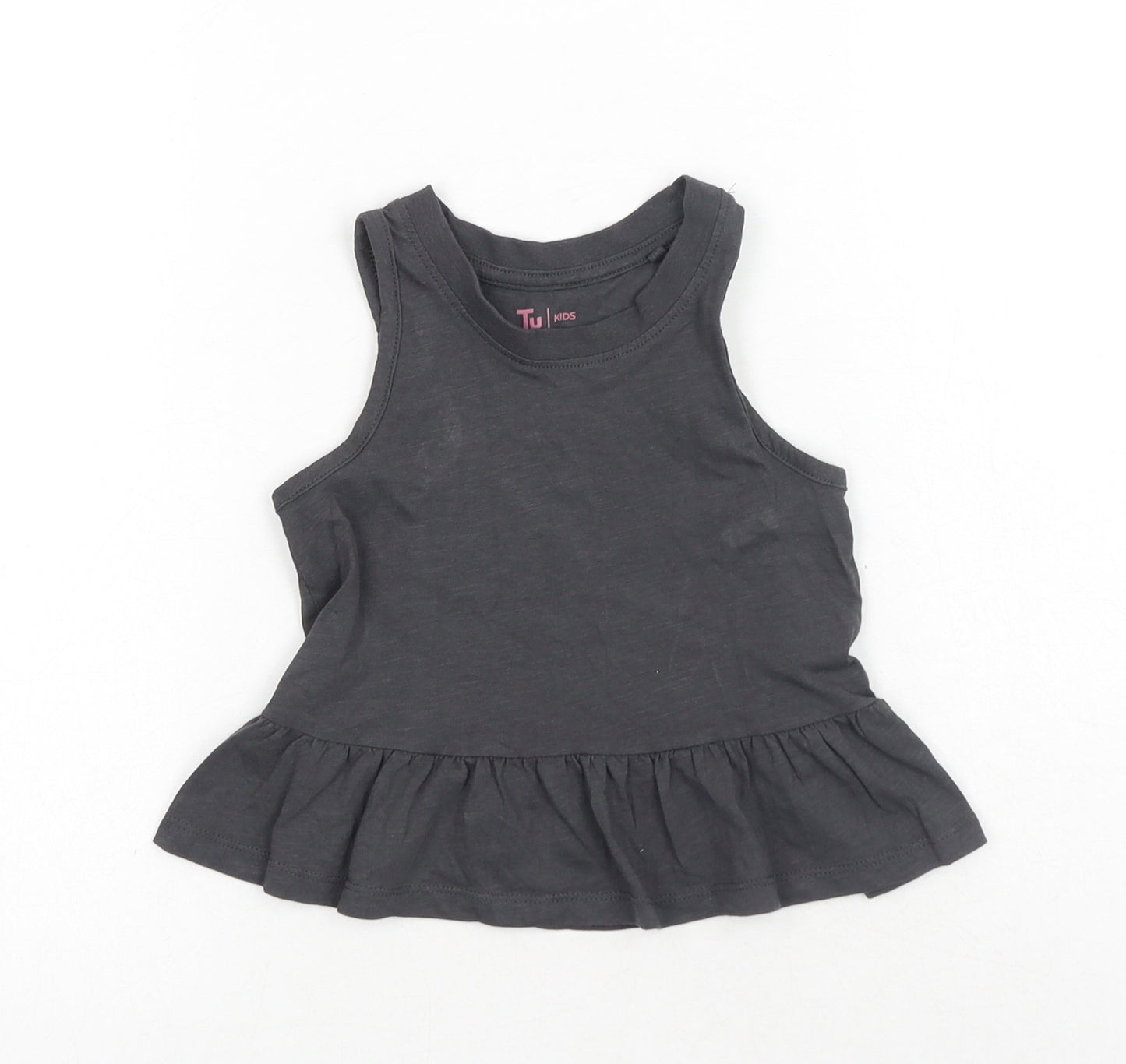 TU Girls Grey Cotton Basic Tank Size 4 Years Scoop Neck Pullover