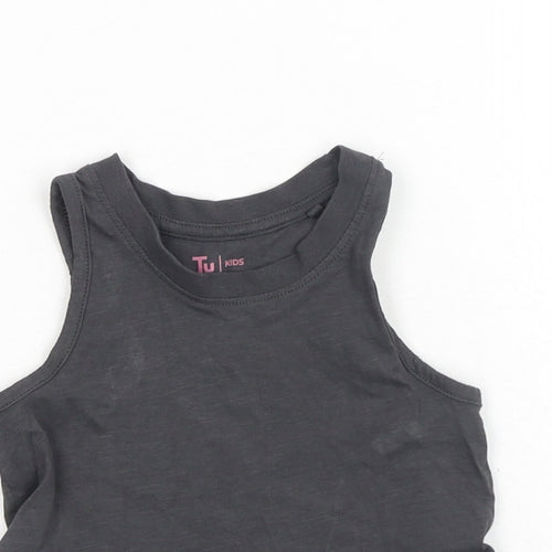 TU Girls Grey Cotton Basic Tank Size 4 Years Scoop Neck Pullover