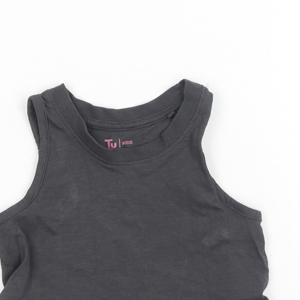 TU Girls Grey Cotton Basic Tank Size 4 Years Scoop Neck Pullover