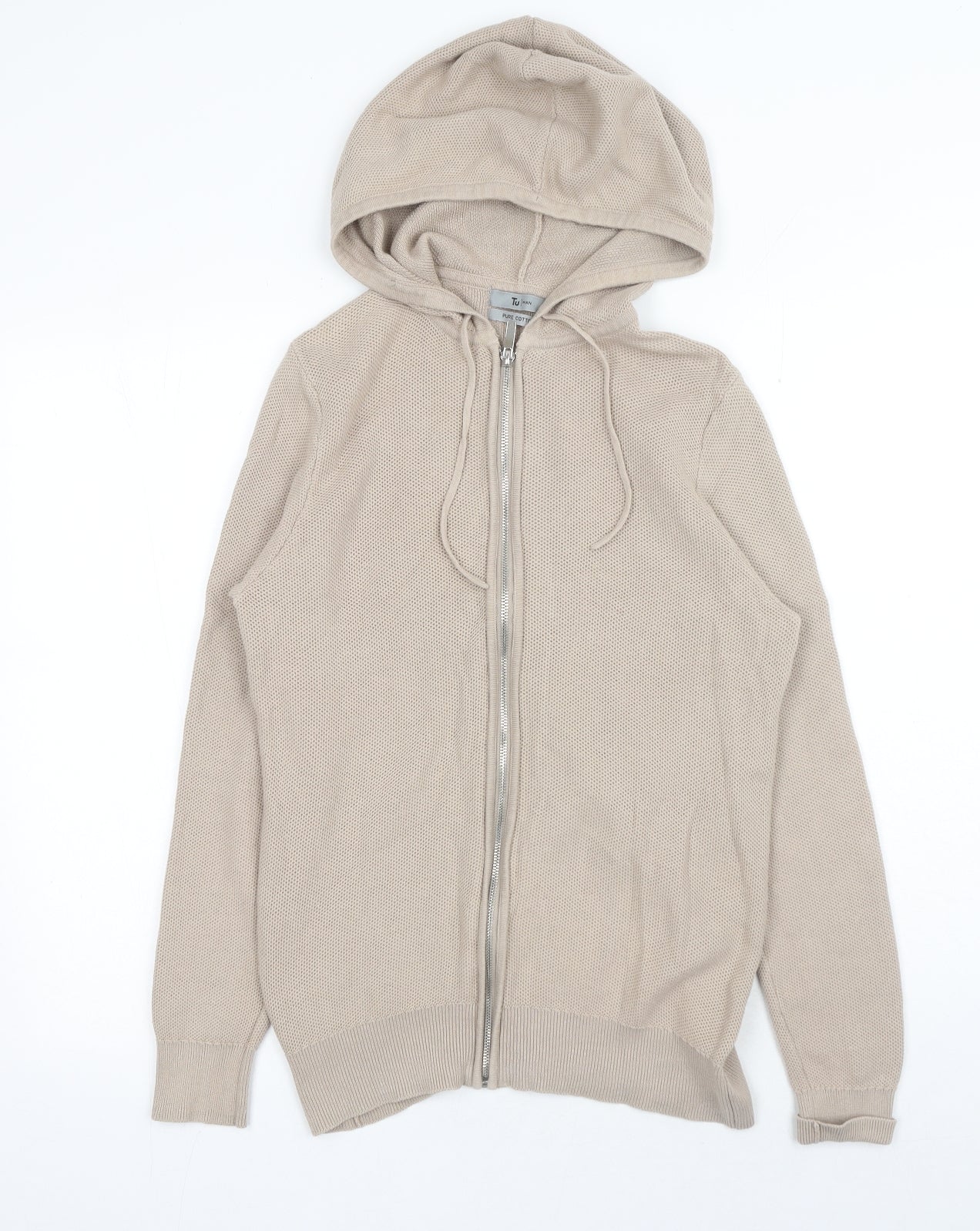 TU Mens Beige Cotton Full Zip Hoodie Size S