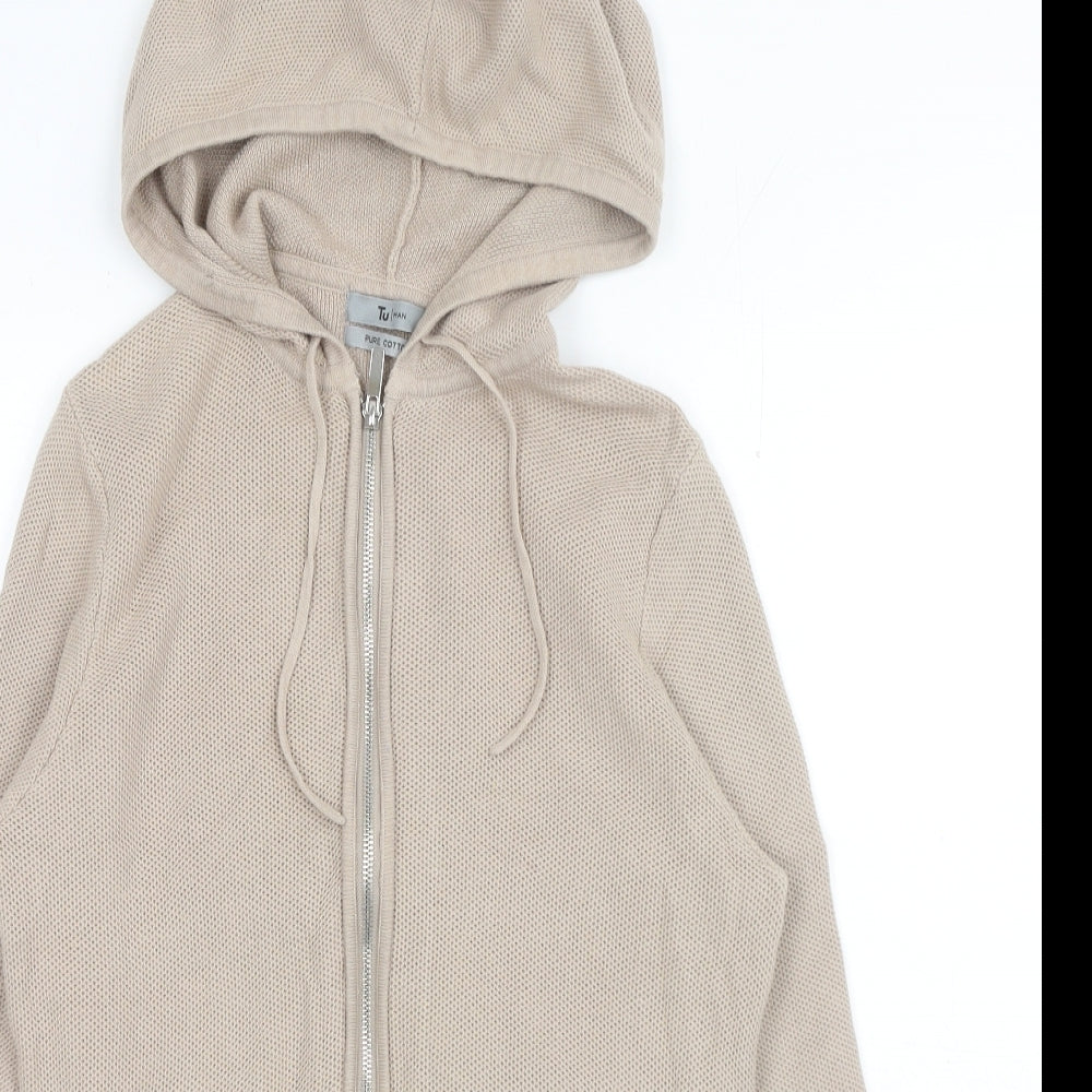 TU Mens Beige Cotton Full Zip Hoodie Size S