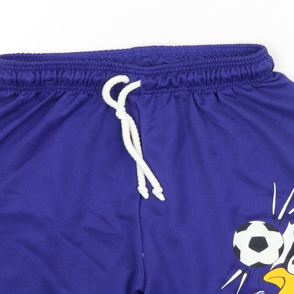 Tesco Boys Blue Polyester Sweat Shorts Size 7-8 Years Regular Drawstring - Daffy Duck This Means War