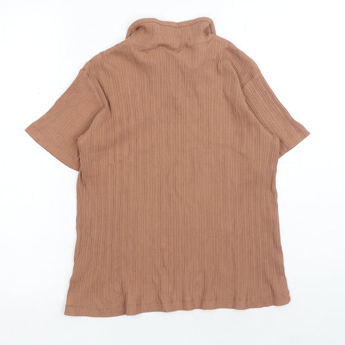 H&M Girls Brown Cotton Basic Polo Size 10-11 Years V-Neck Pullover