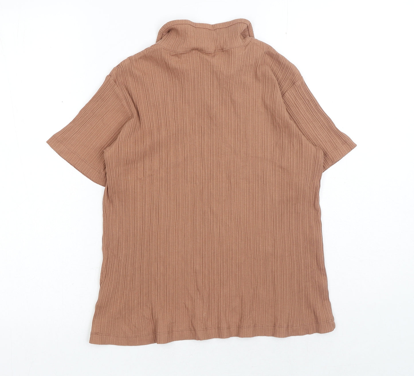 H&M Girls Brown Cotton Basic Polo Size 10-11 Years V-Neck Pullover