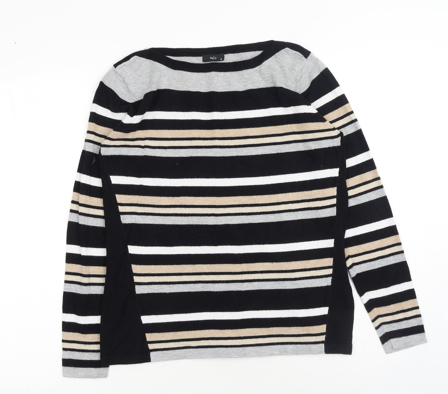 M&Co Womens Blue Boat Neck Striped Viscose Pullover Jumper Size 16 - Slash Neck