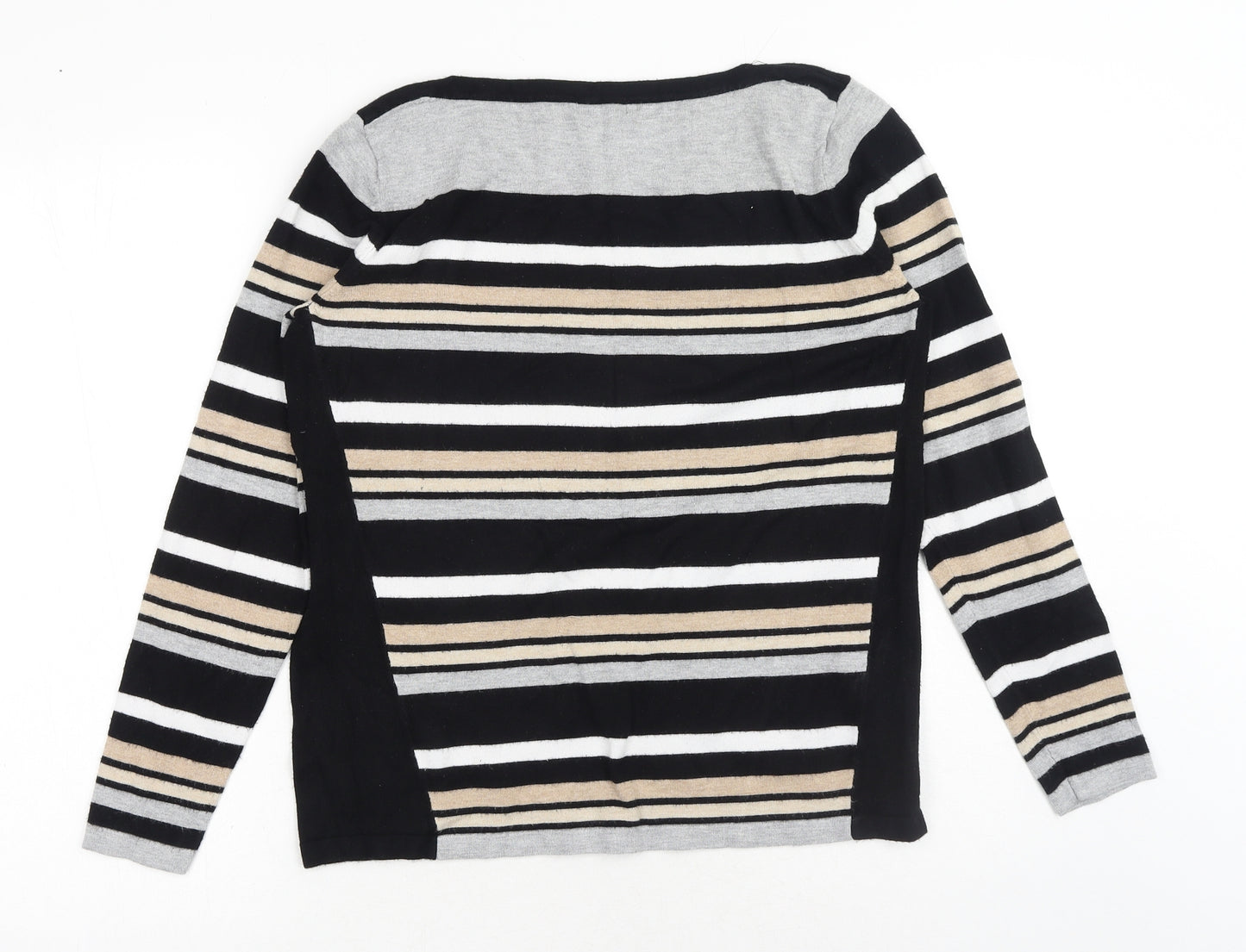 M&Co Womens Blue Boat Neck Striped Viscose Pullover Jumper Size 16 - Slash Neck