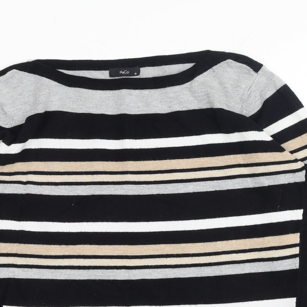 M&Co Womens Blue Boat Neck Striped Viscose Pullover Jumper Size 16 - Slash Neck