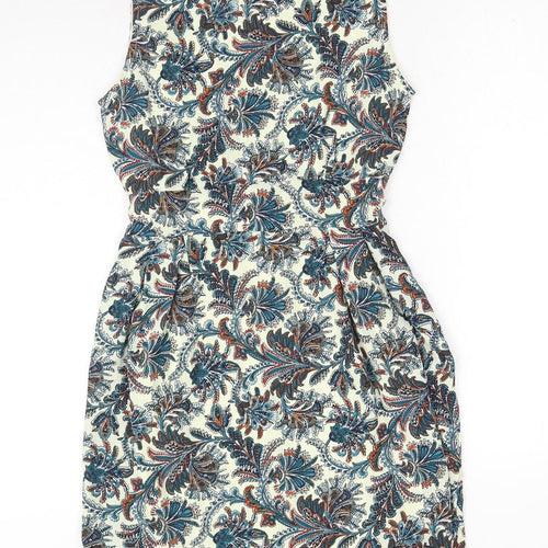 Tenki Womens Blue Floral Polyester A-Line Size 8 Round Neck Zip