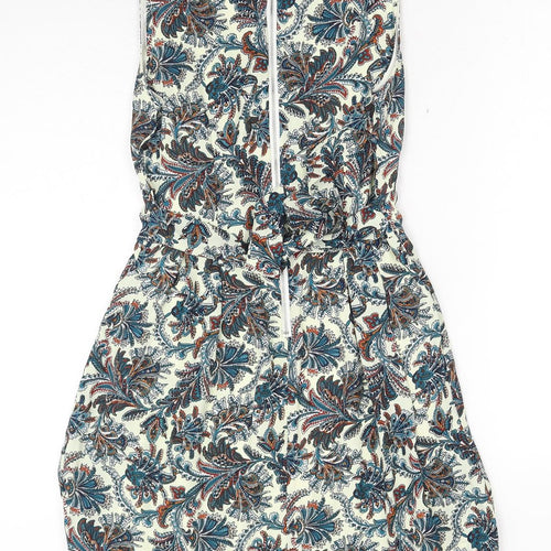 Tenki Womens Blue Floral Polyester A-Line Size 8 Round Neck Zip