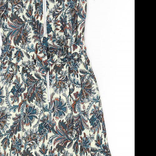 Tenki Womens Blue Floral Polyester A-Line Size 8 Round Neck Zip