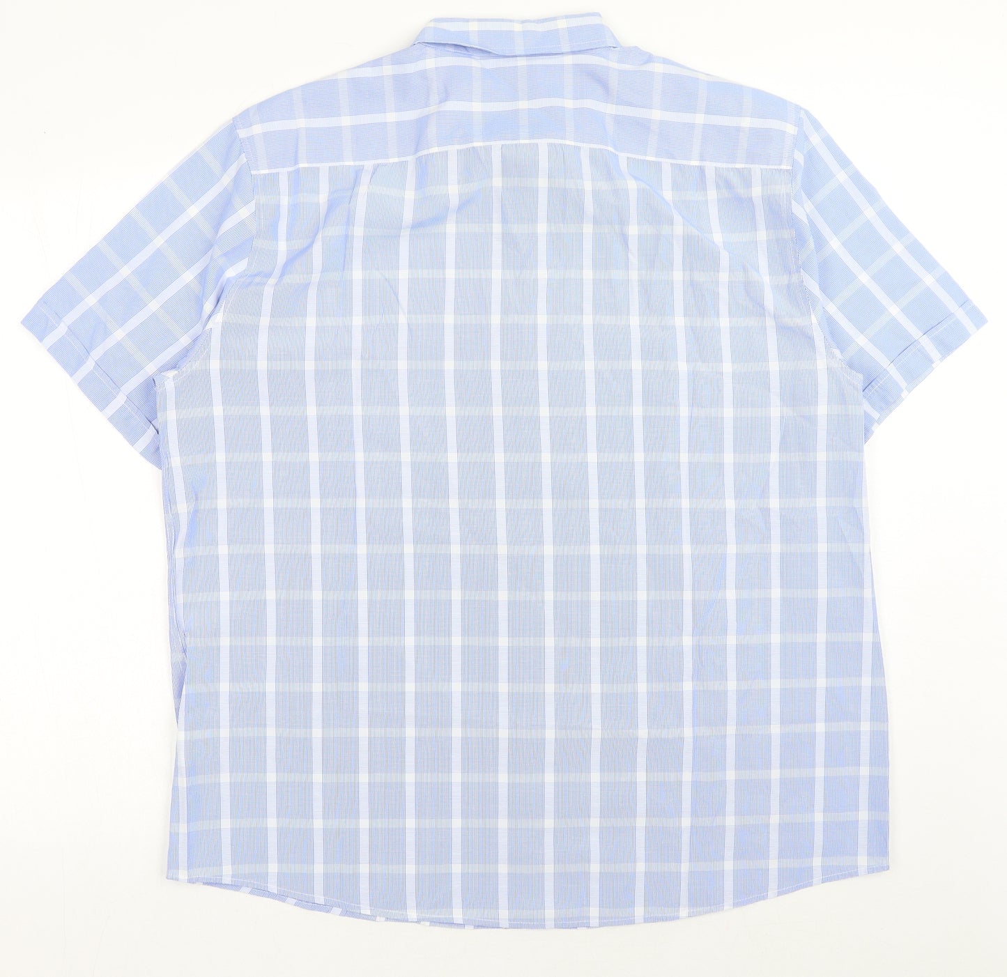 Lincoln Mens Blue Plaid Polyester Button-Up Size XL Collared Button
