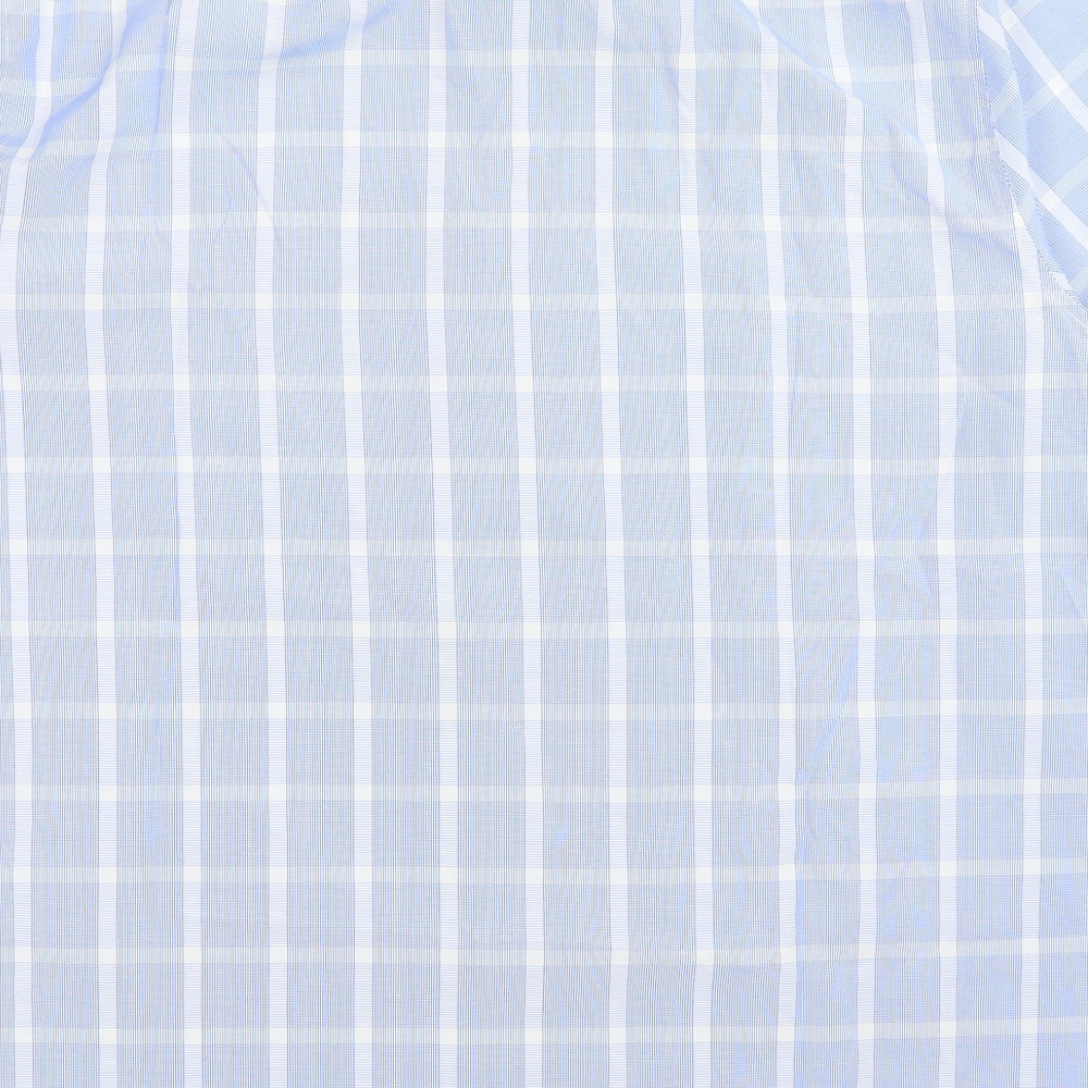 Lincoln Mens Blue Plaid Polyester Button-Up Size XL Collared Button