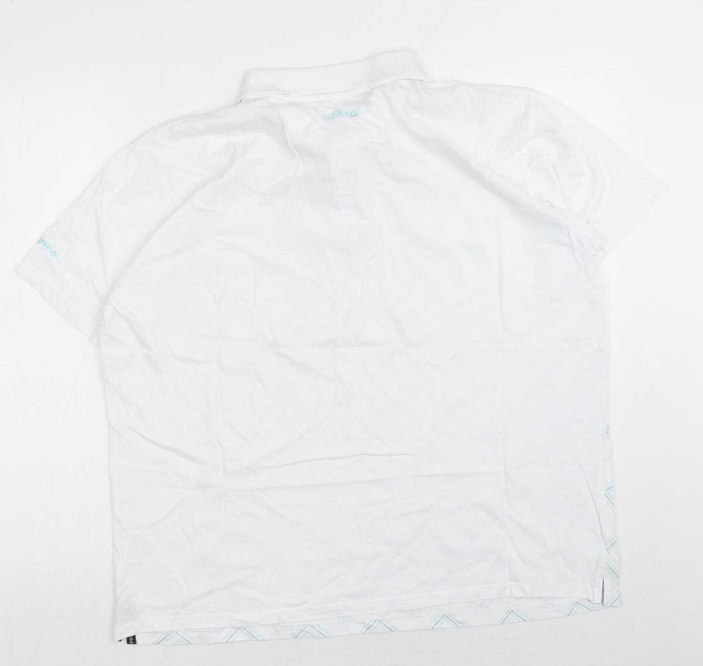 EWM Mens White Plaid Cotton Polo Size L Collared Button