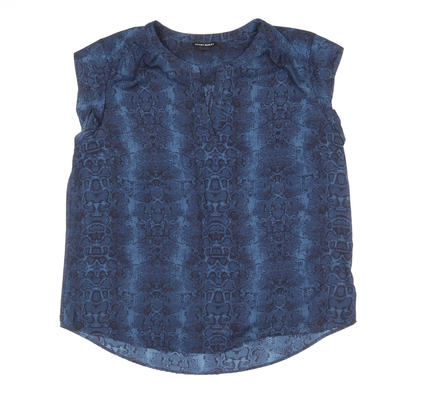 Hilary Radley Womens Blue Geometric Polyester Basic Blouse Size XL V-Neck
