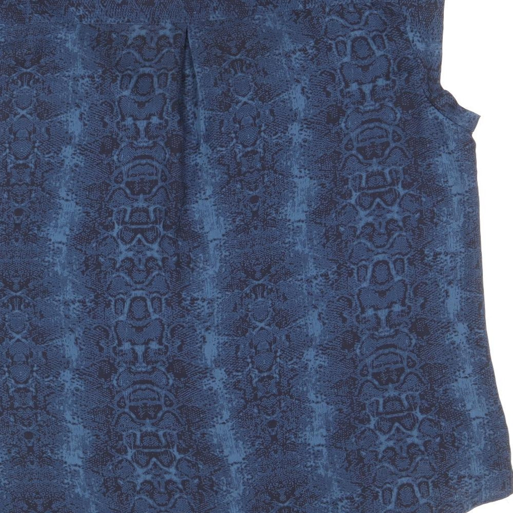 Hilary Radley Womens Blue Geometric Polyester Basic Blouse Size XL V-Neck