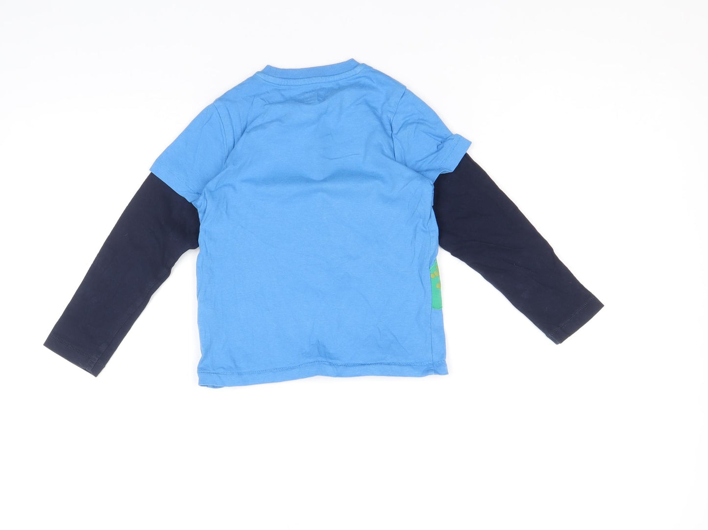 Marks and Spencer Boys Blue Cotton Basic T-Shirt Size 3-4 Years Round Neck Pullover - Dinosaur