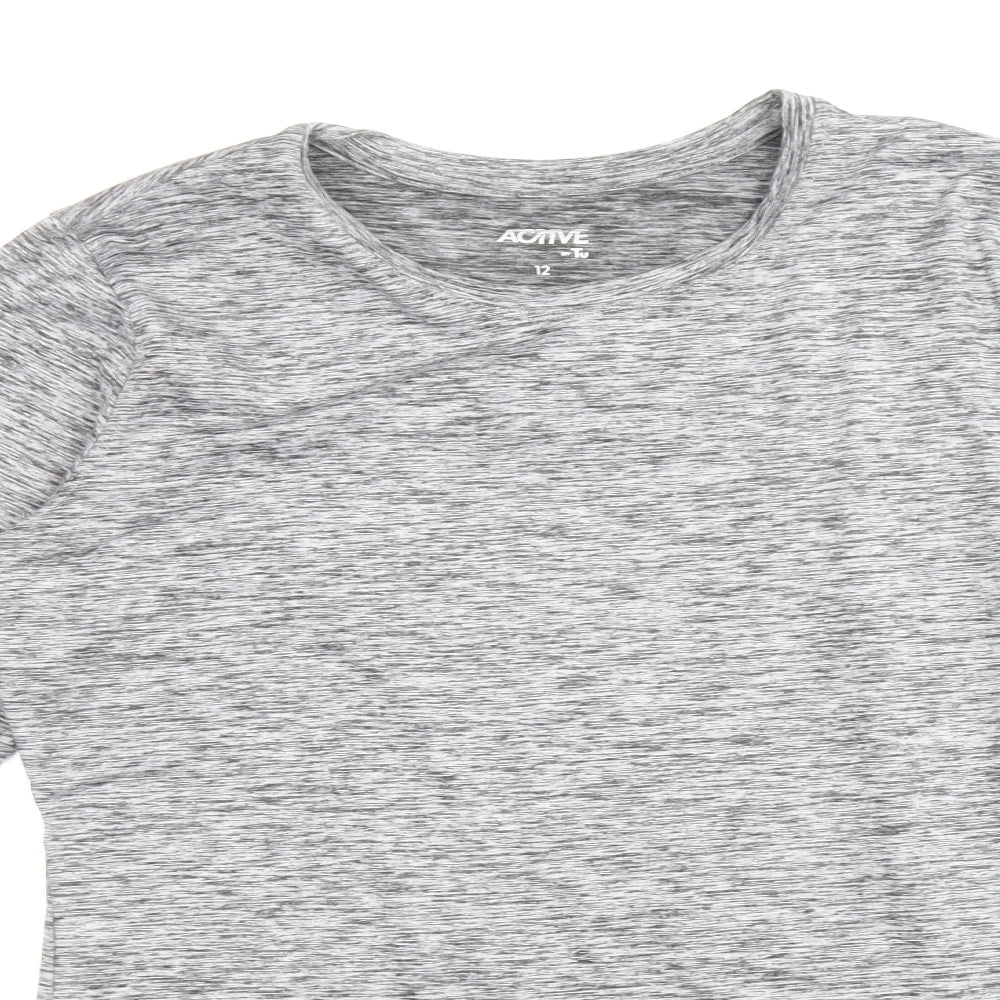 TU Womens Grey Polyester Basic T-Shirt Size 12 Scoop Neck Pullover