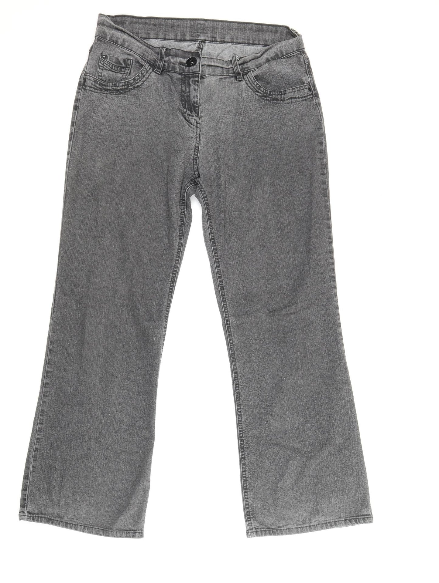 Marks and Spencer Womens Grey Cotton Bootcut Jeans Size 12 Regular Zip