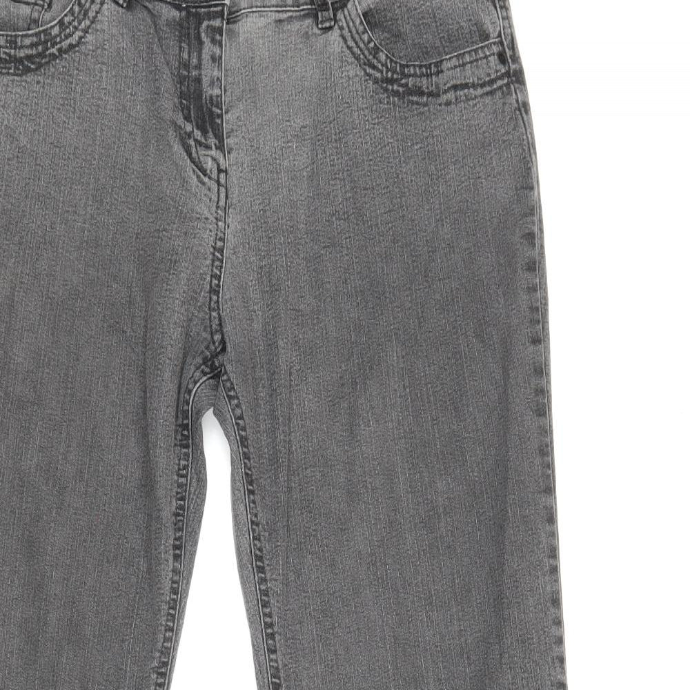 Marks and Spencer Womens Grey Cotton Bootcut Jeans Size 12 Regular Zip
