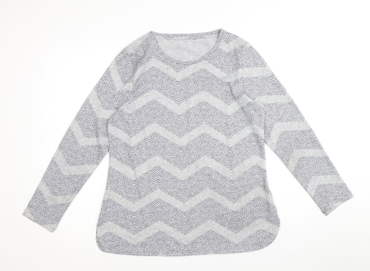 Preworn Womens Grey Scoop Neck Geometric Polyester Pullover Jumper Size 12
