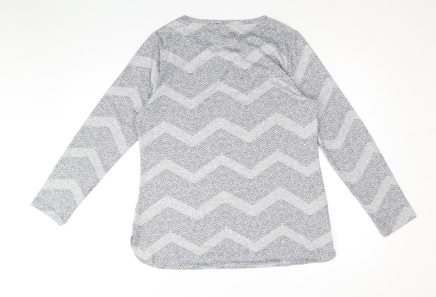 Preworn Womens Grey Scoop Neck Geometric Polyester Pullover Jumper Size 12