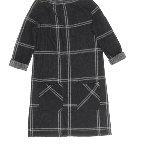 Atmosphere Womens Black Plaid Polyester Shift Size 6 Scoop Neck Pullover