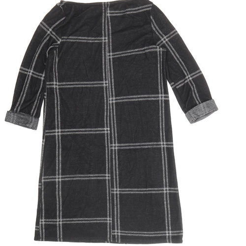 Atmosphere Womens Black Plaid Polyester Shift Size 6 Scoop Neck Pullover
