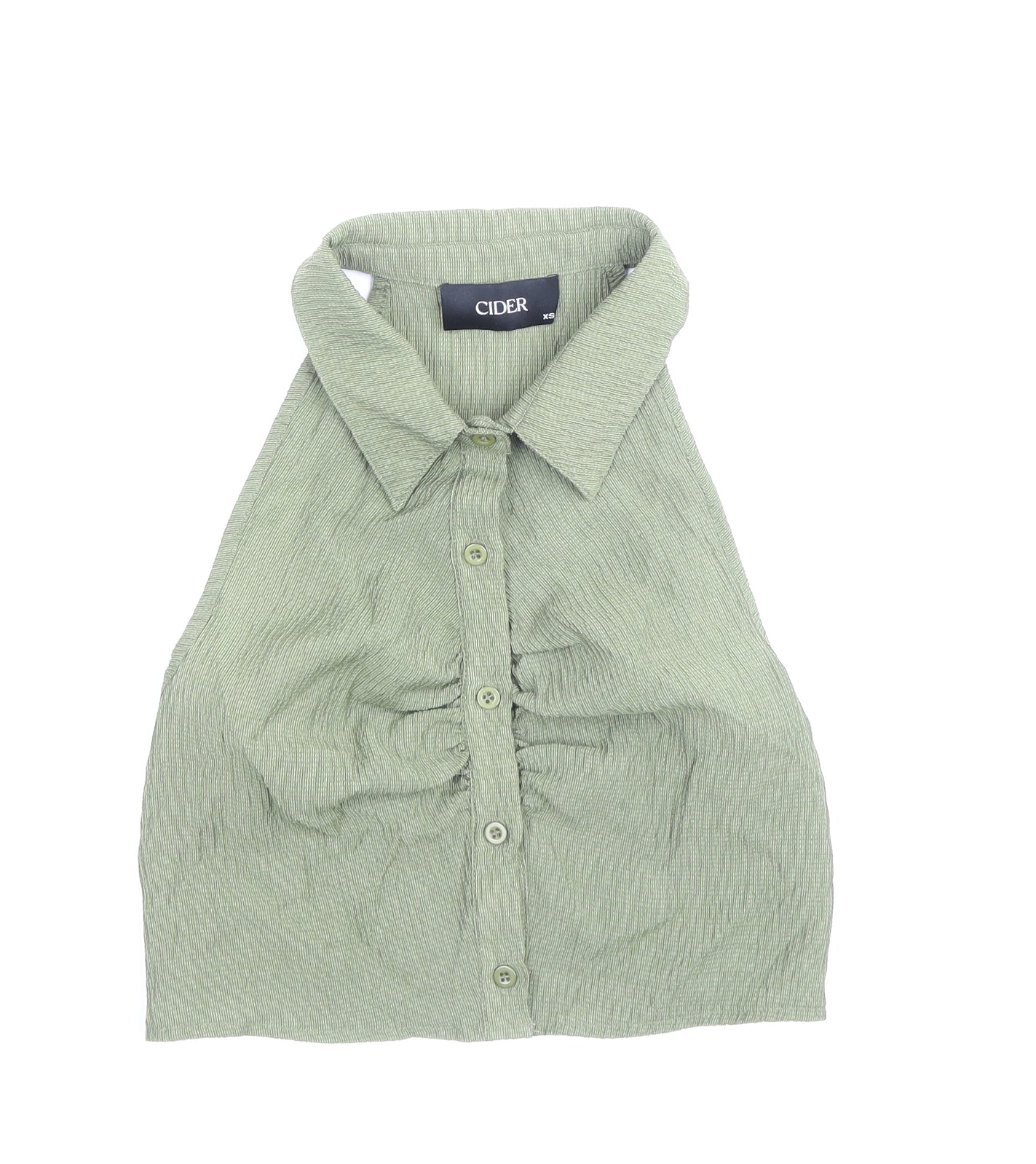 Cider Womens Green Viscose Cropped Button-Up Size XS Collared