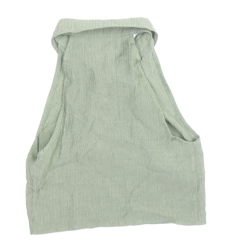 Cider Womens Green Viscose Cropped Button-Up Size XS Collared